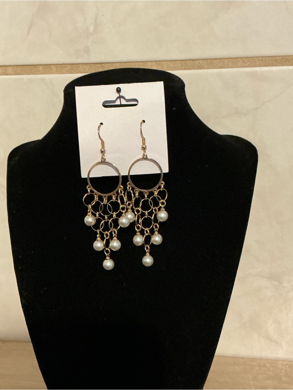 Paparazzi Gold & White Pearl Chandelier Hoop Earrings